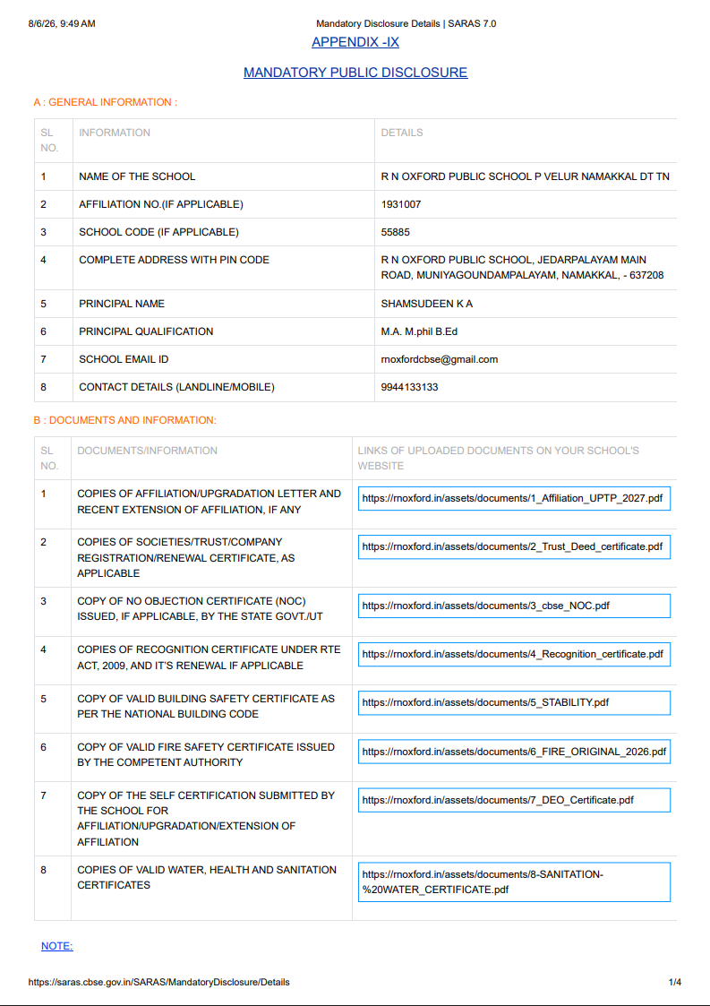 Mandatory Disclosure Details cover page